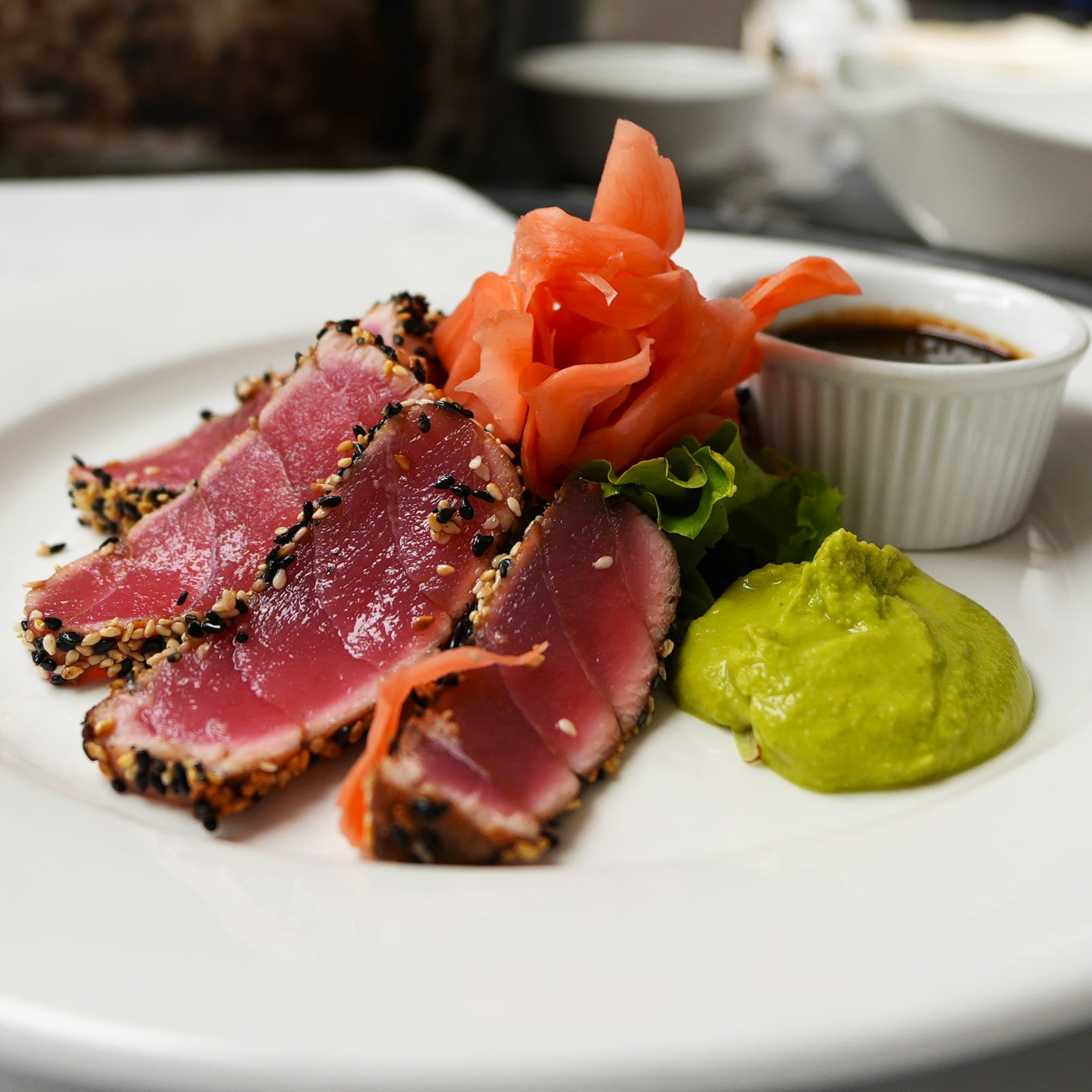 Sesame seared tuna with pickled ginger and wasabi